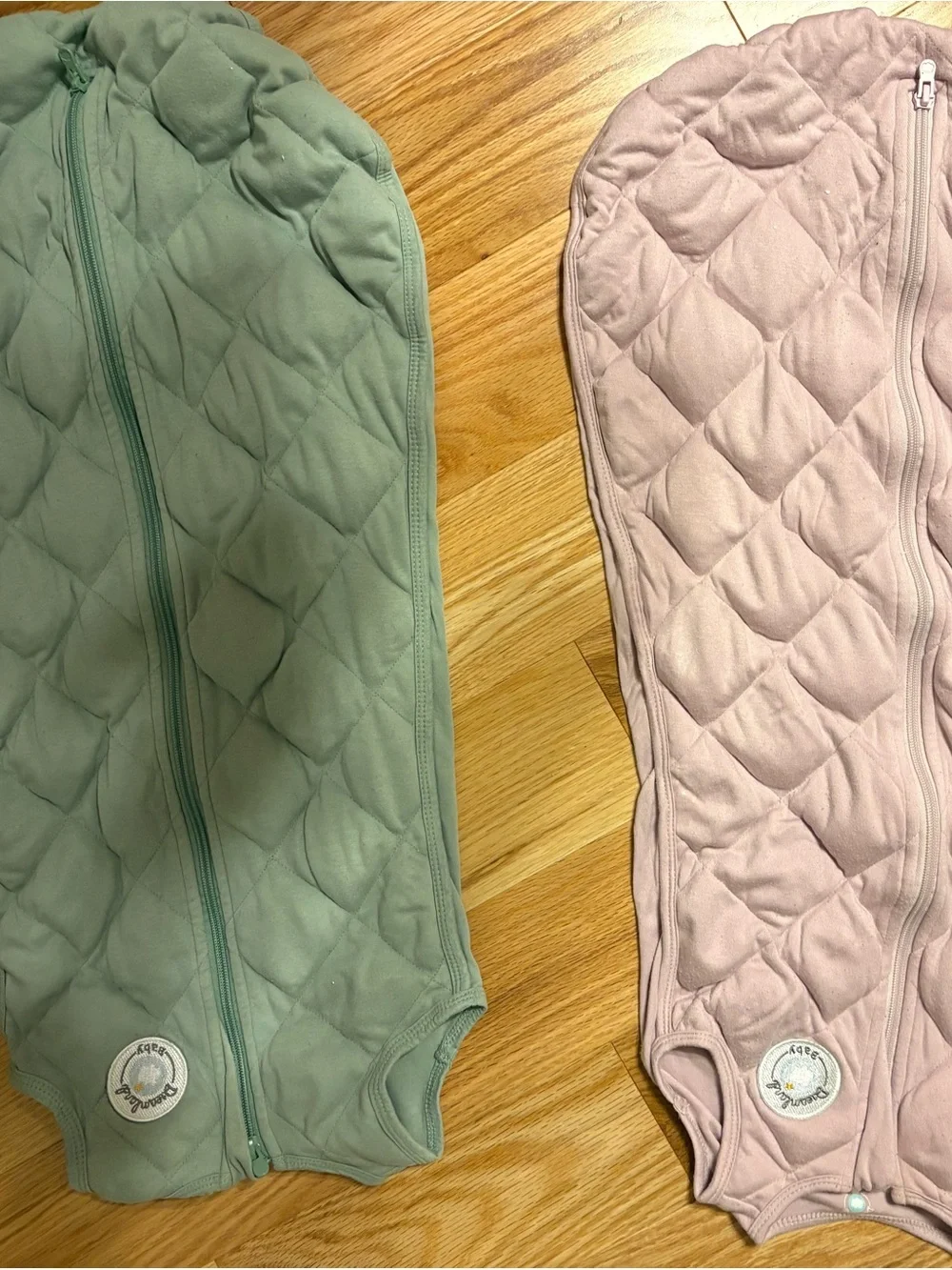 X2 Dreamer Baby Quilted Sleep Sack in Sage Green and mauve pink